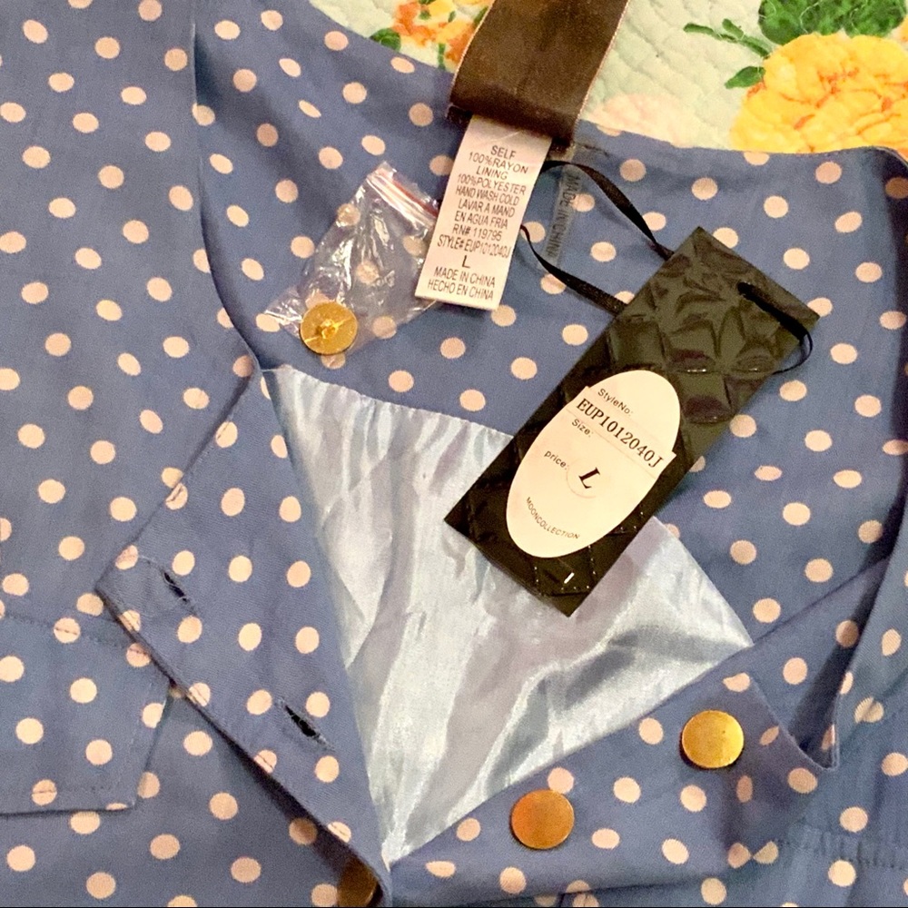 ModCloth Blue Romper Playsuit White Polka Dots L - Picture 6 of 6